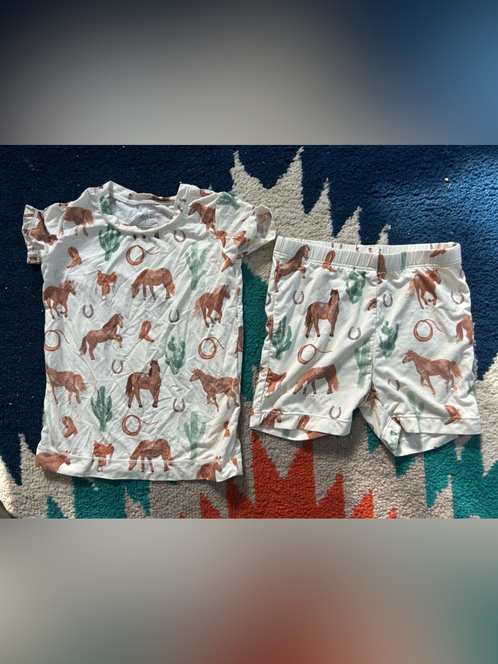 Angel Dear Cream Western Print Baby Bodysuit with Green Cactus and Brown Accents